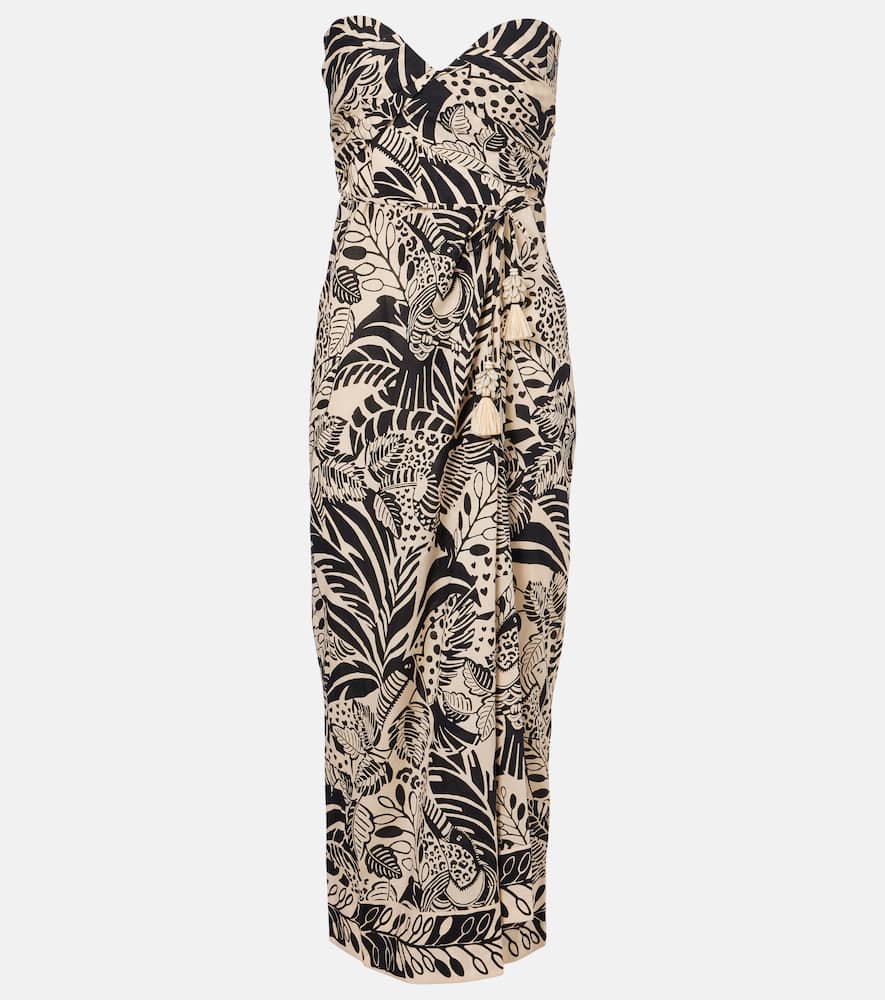 Poupette St Barth Collina Printed Cotton Midi Dress In Brown
