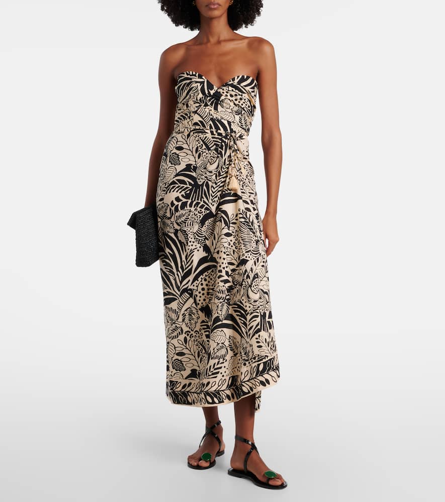 Poupette St Barth Collina Printed Cotton Midi Dress In Brown