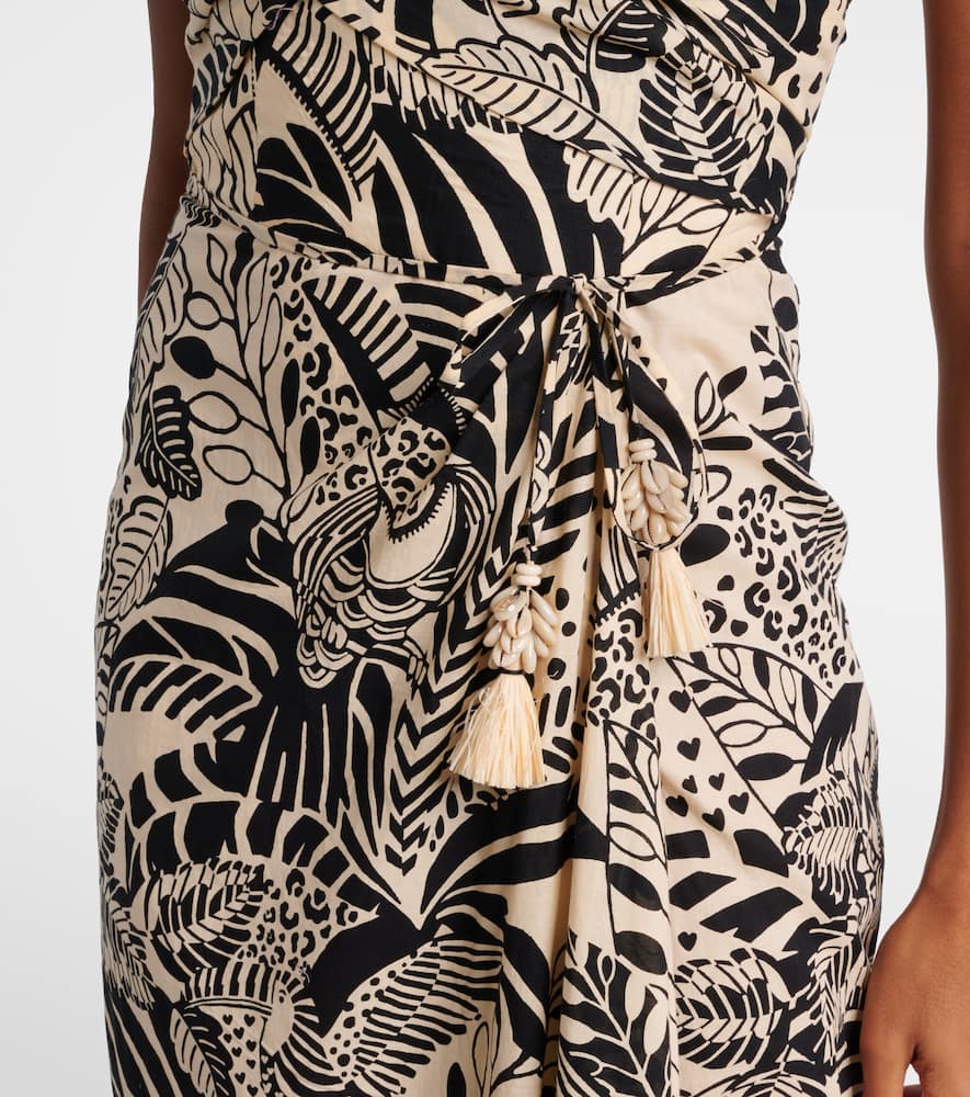 Poupette St Barth Collina Printed Cotton Midi Dress In Brown
