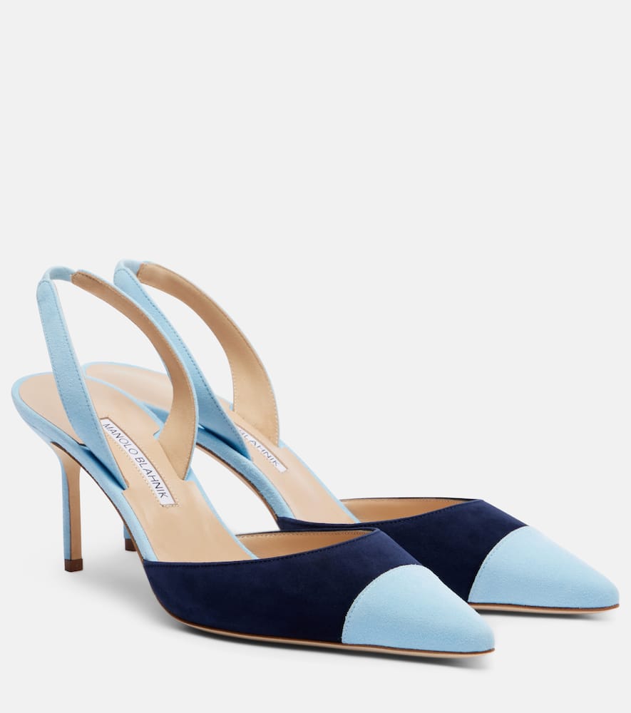 Manolo Blahnik Capsli Suede Slingback Pumps In Blue