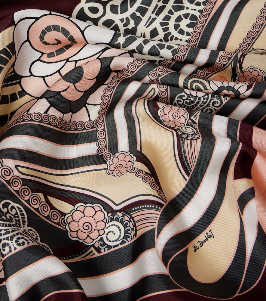  La Doublej La Doublej Fringed Printed Silk Twill Scarf 