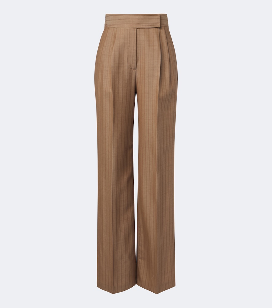 Pantaloni a gamba larga in lana a righe
