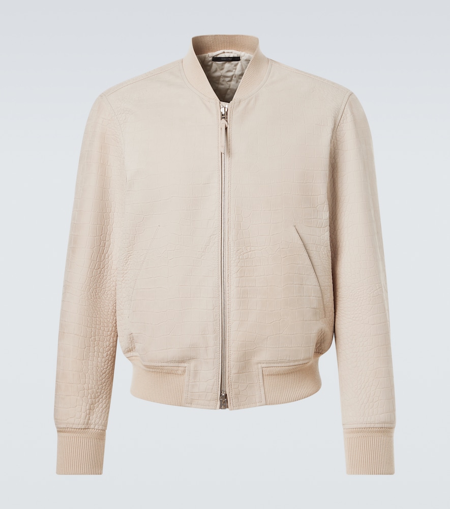 Tom Ford Printed Leather Bomber Jacket In Beige