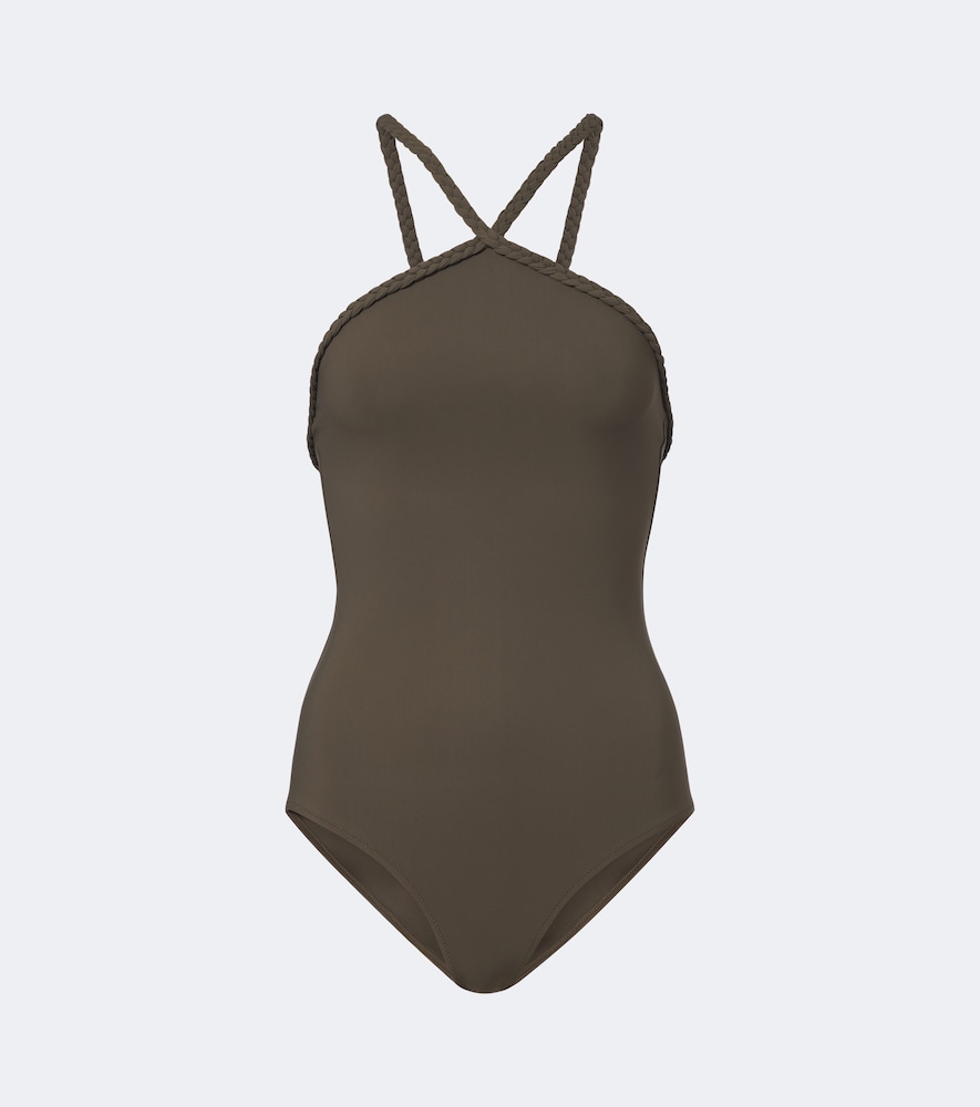 Bottega Veneta Braided-trim Swimsuit In Green