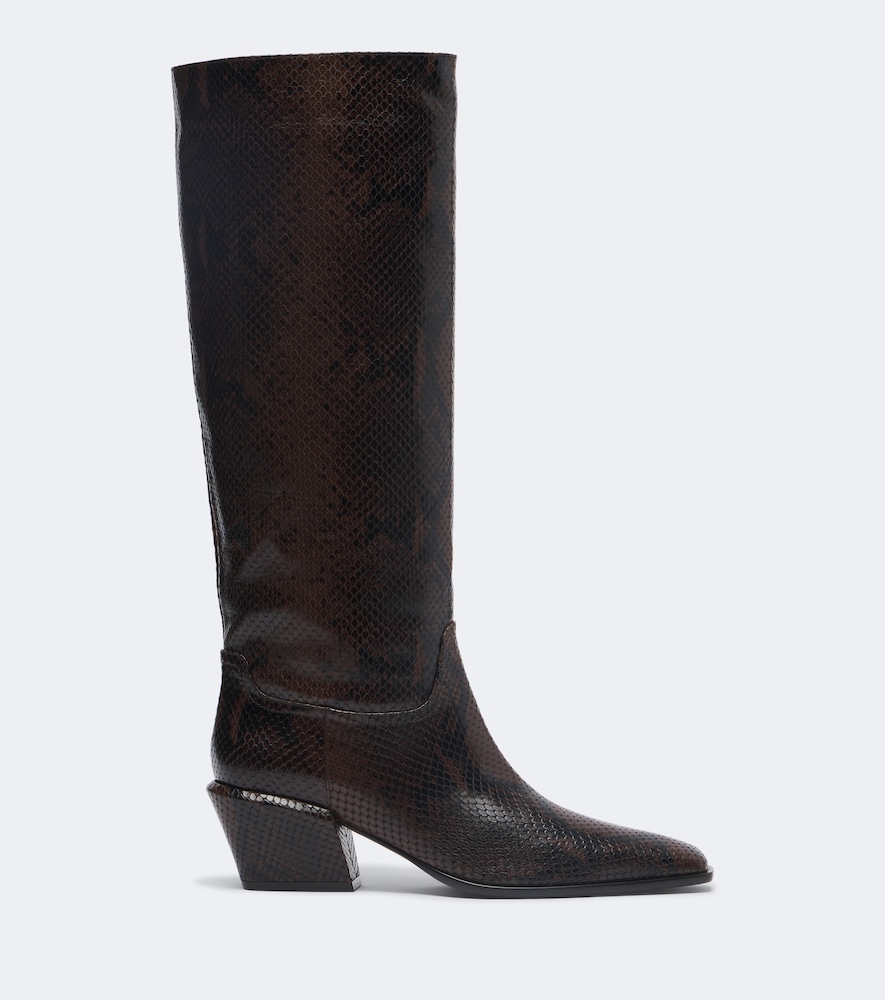 Bettina Snake-Effect Knee-High Boots