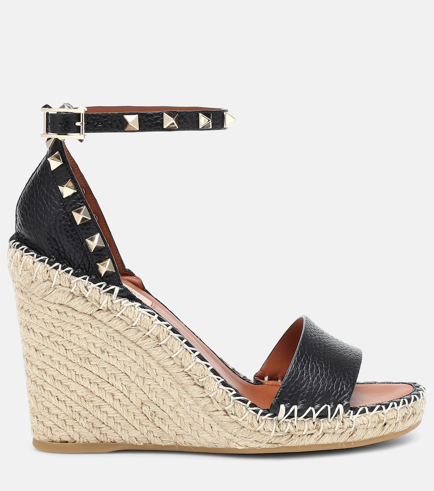 Garavani Rockstud Leather Wedge Espadrilles