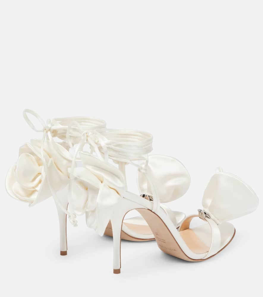 Shop Magda Butrym Floral-appliqué Satin Sandals In Ivory