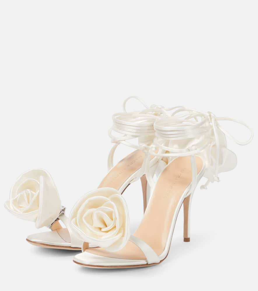 Shop Magda Butrym Floral-appliqué Satin Sandals In Ivory