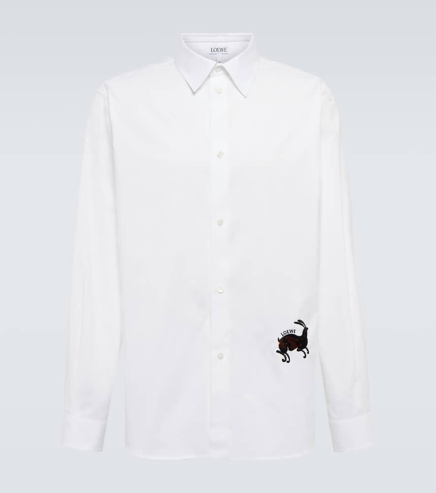 Shop Loewe Embroidered Cotton-blend Shirt In White