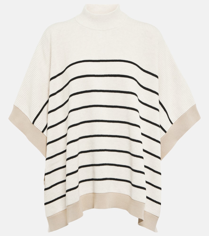 Brunello Cucinelli Striped Cape-sleeve Ribbed-cotton Top In White