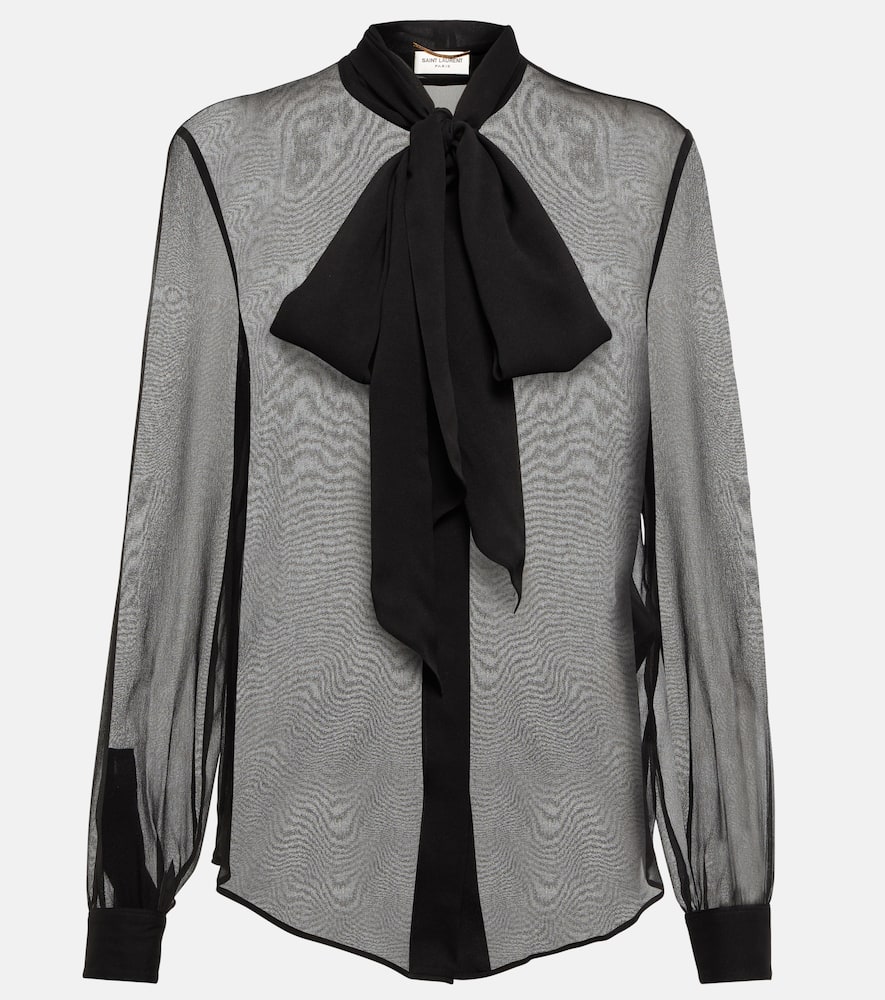 Saint Laurent Blouse With Lavalliere Collar In Noir