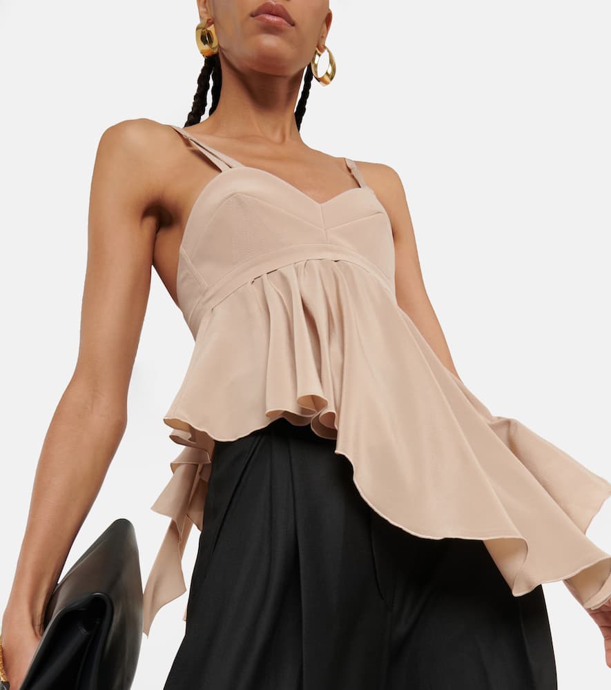 Shop Victoria Beckham Asymmetric Silk Crêpe De Chine Top In Beige