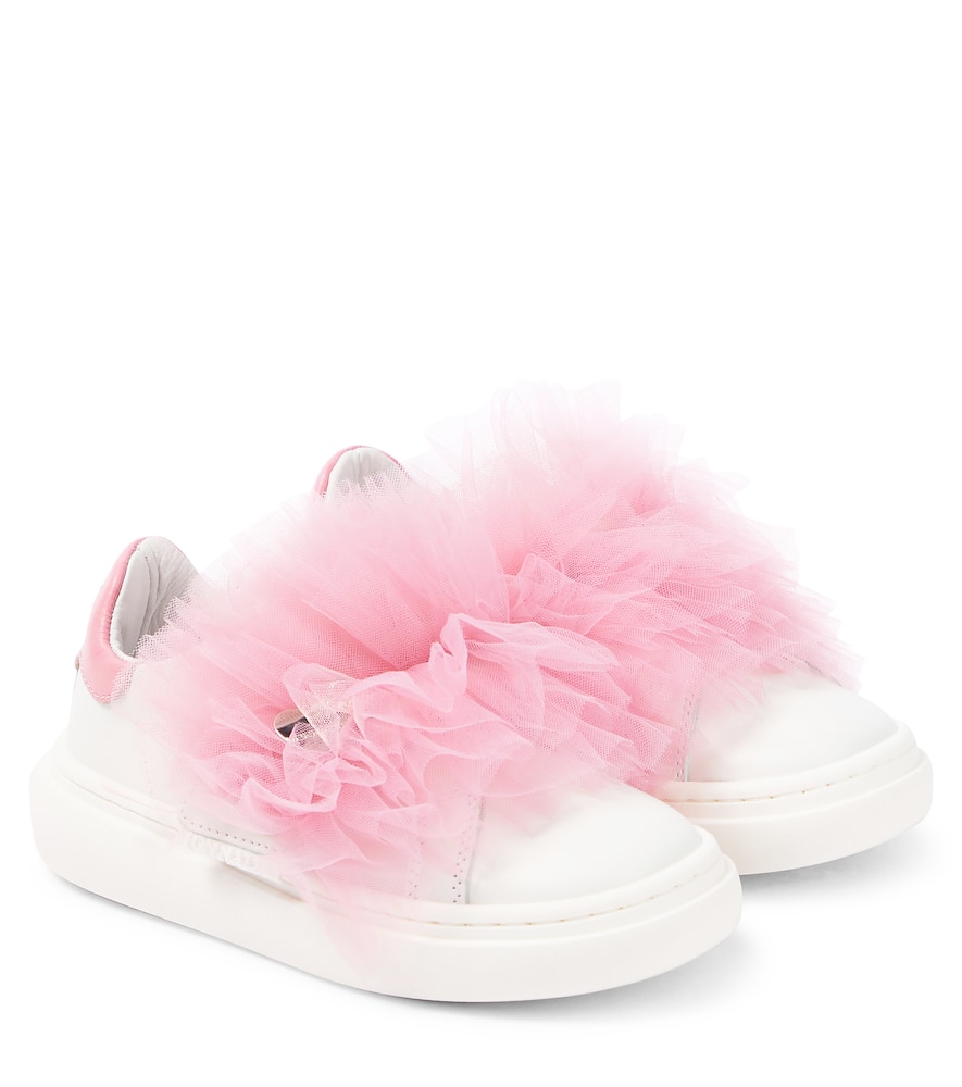Monnalisa Applique leather and tulle sneakers