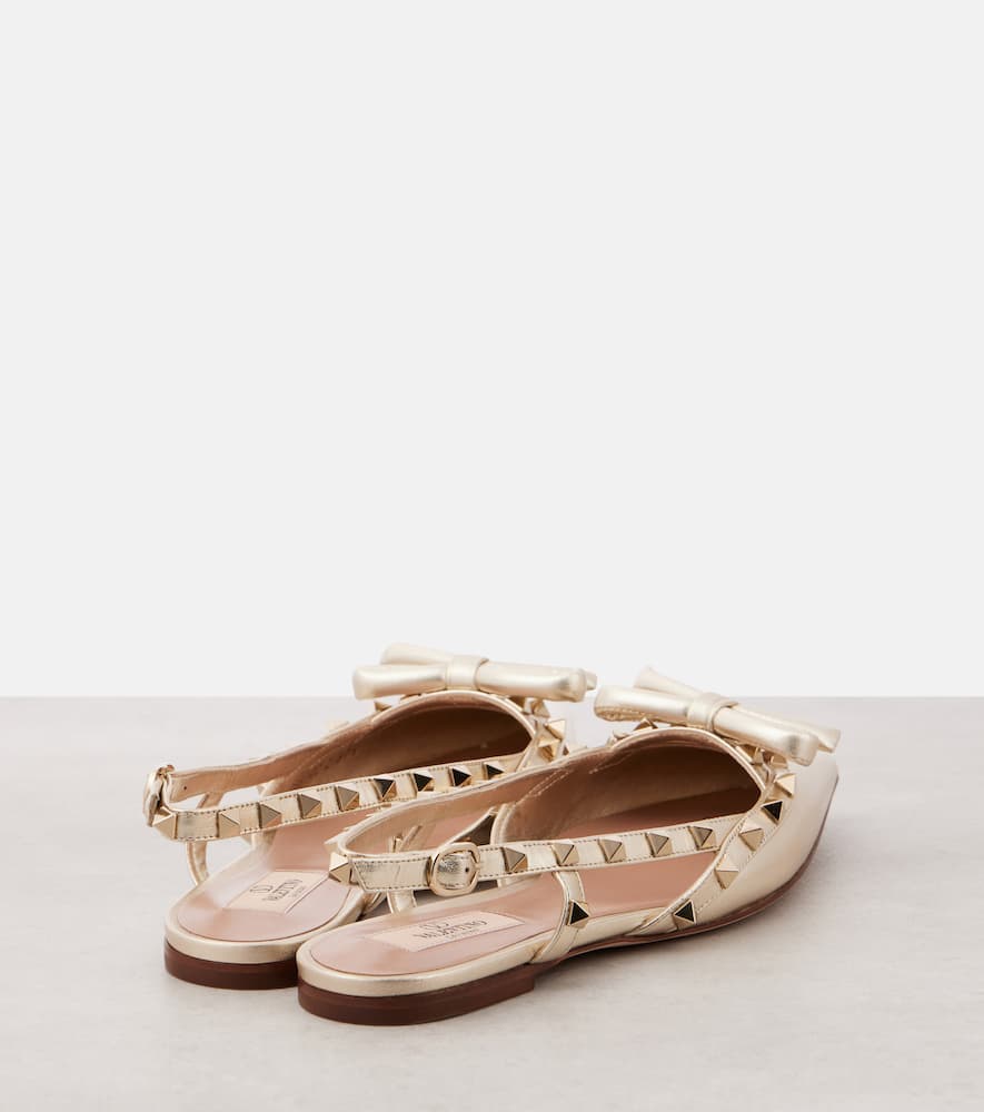 Valentino Rockstud Bow Leather Slingback Ballerina Flat In Gold