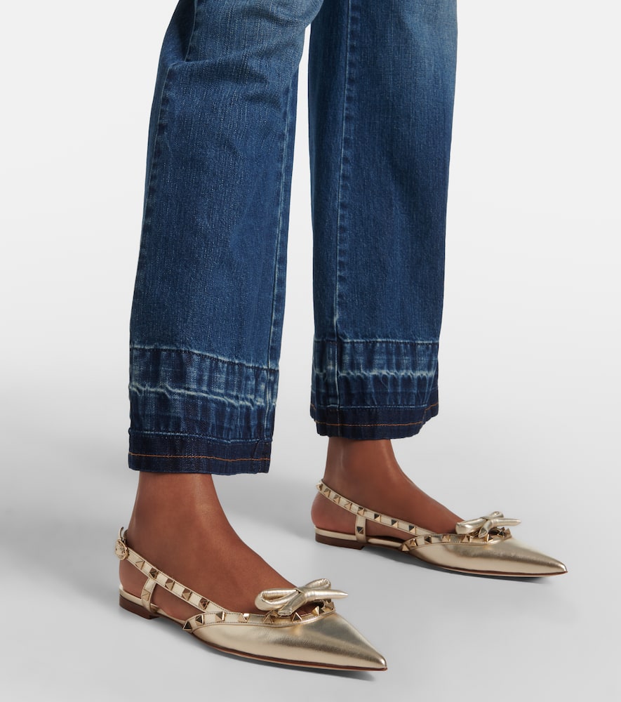Valentino Rockstud Bow Leather Slingback Ballerina Flat In Gold