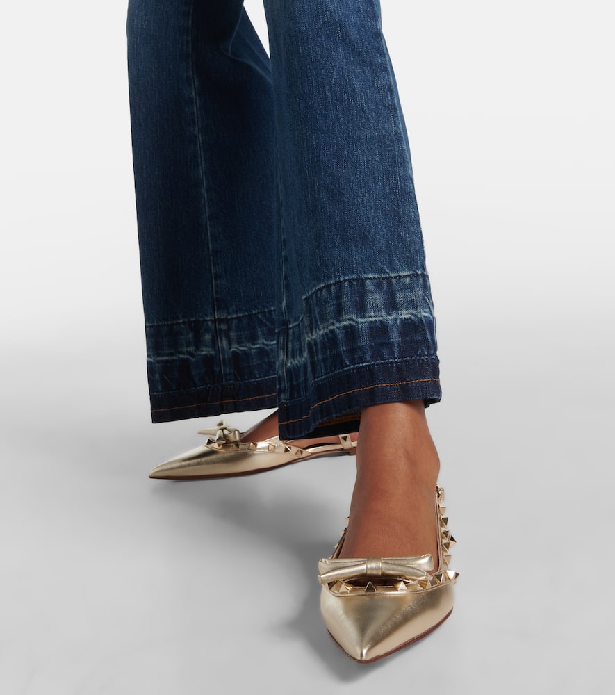 Valentino Rockstud Bow Leather Slingback Ballerina Flat In Gold