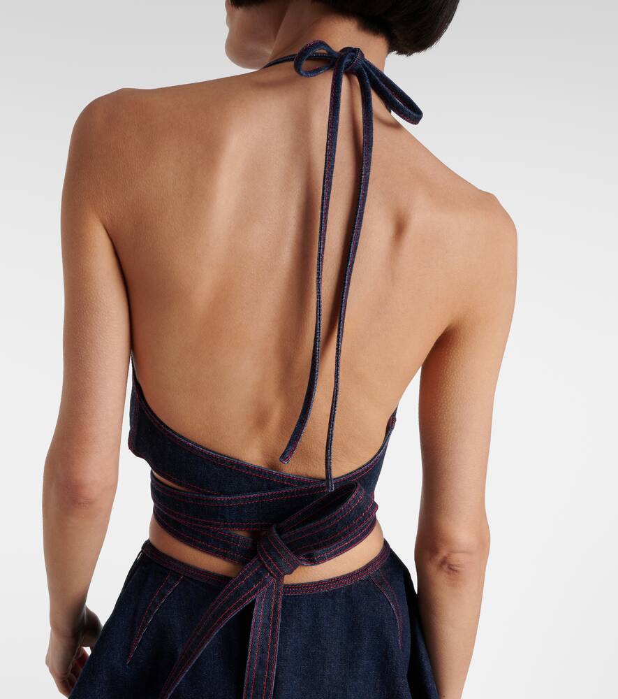 ALAÏA ALAIA HALTERNECK DENIM CROP TOP