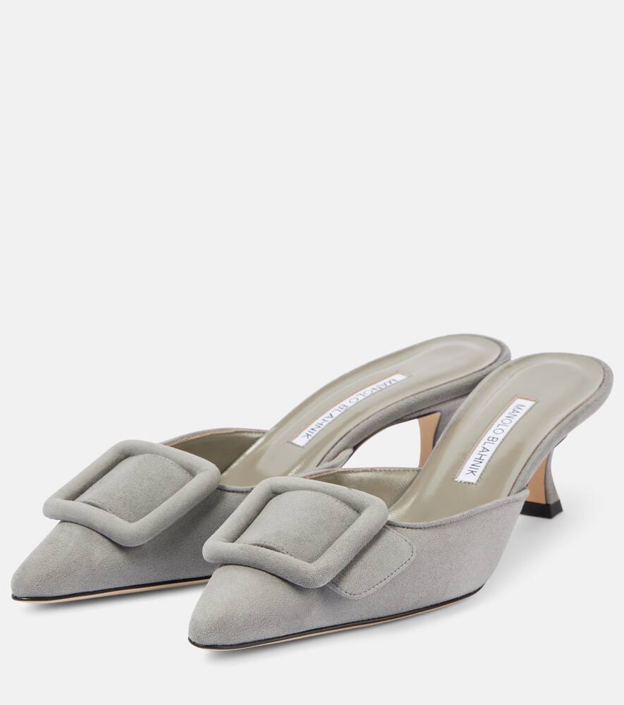 Manolo Blahnik Maysale 50 Suede Mules In Grey