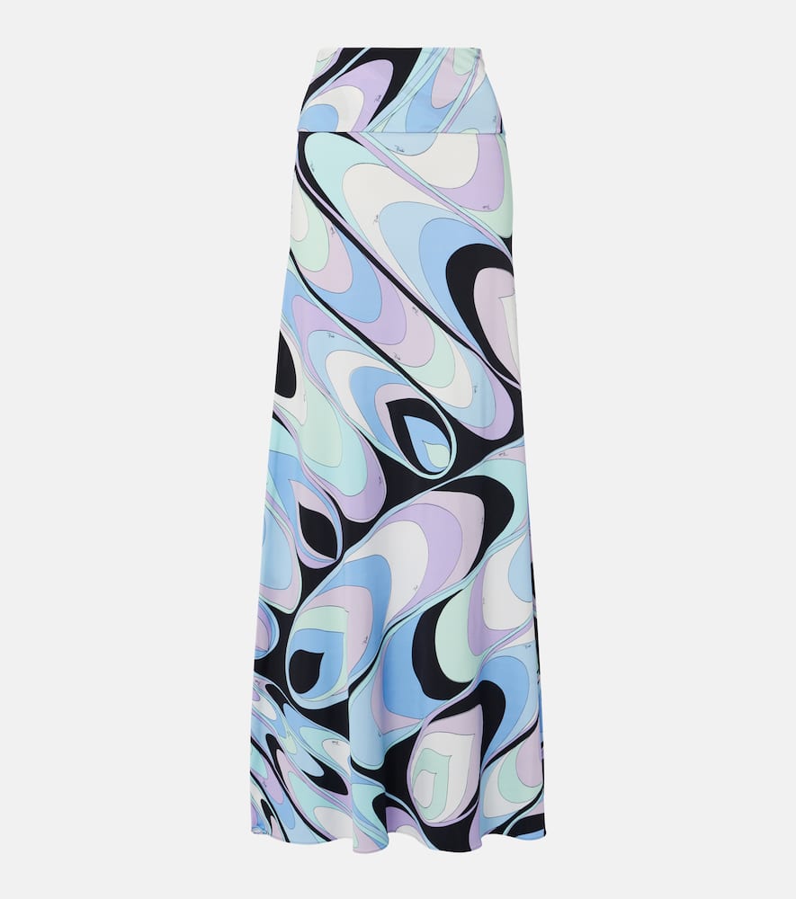 Pucci Satin Printed Maxi Skirt In Celeste