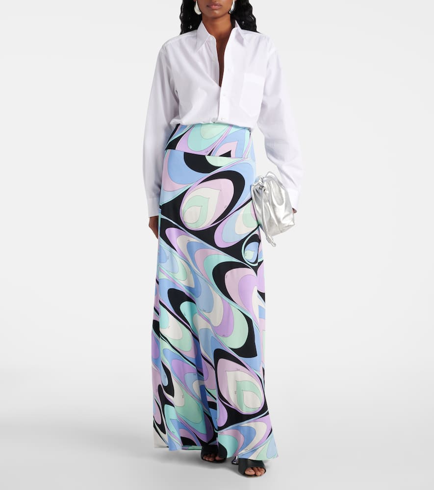 Pucci Satin Printed Maxi Skirt In Celeste