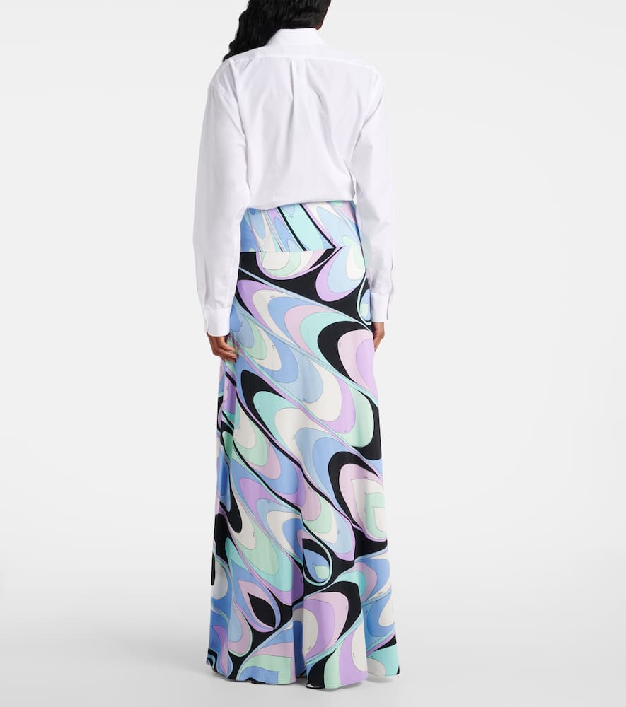 Pucci Satin Printed Maxi Skirt In Celeste