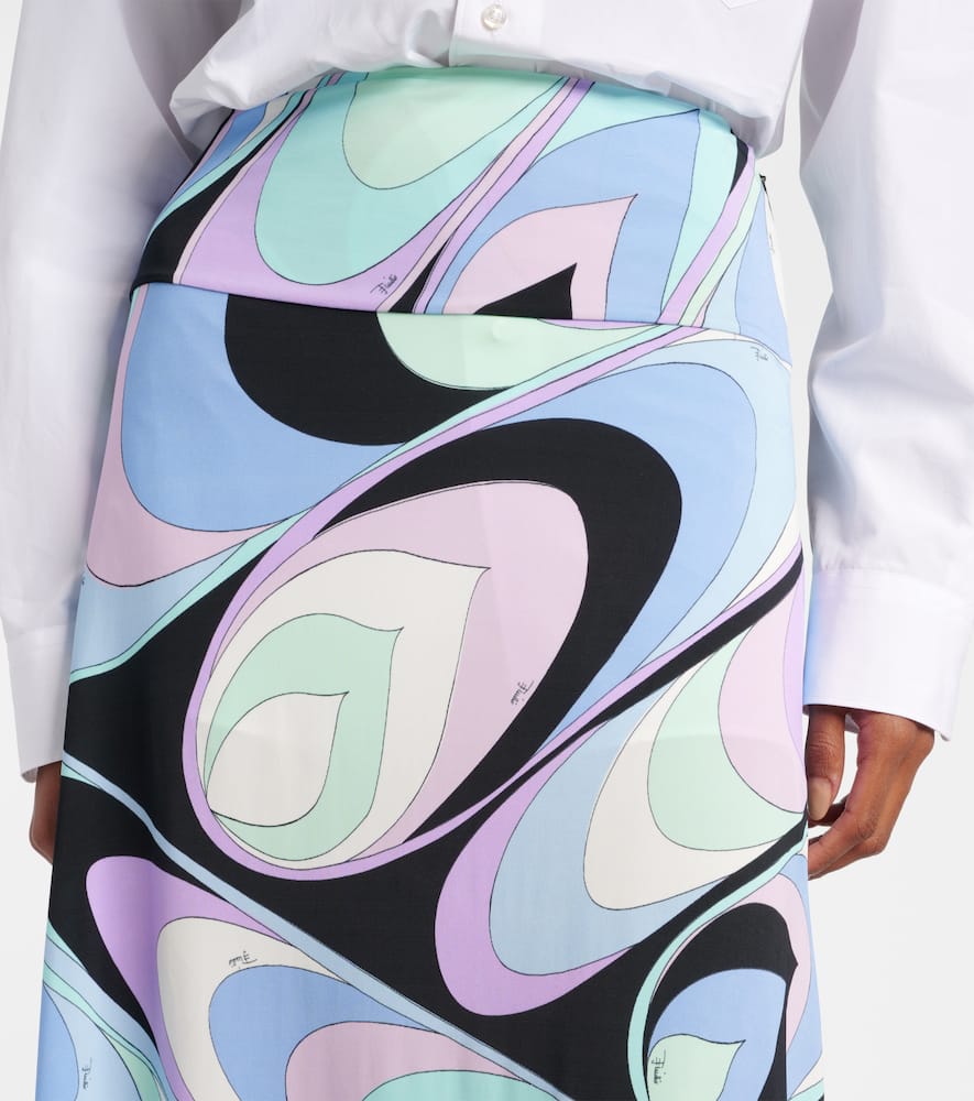 Pucci Satin Printed Maxi Skirt In Celeste