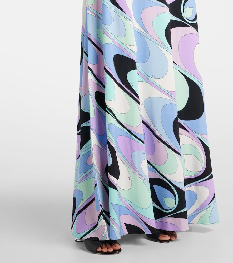 Pucci Satin Printed Maxi Skirt In Celeste