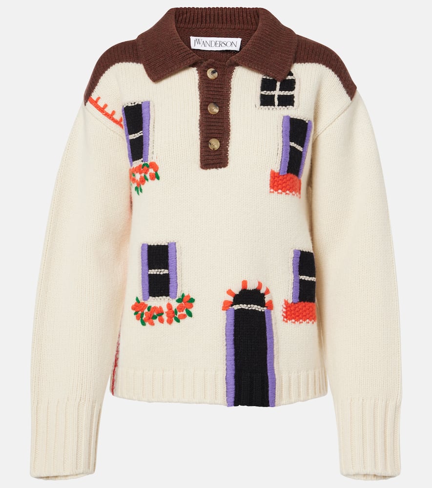 Intarsia wool polo sweater