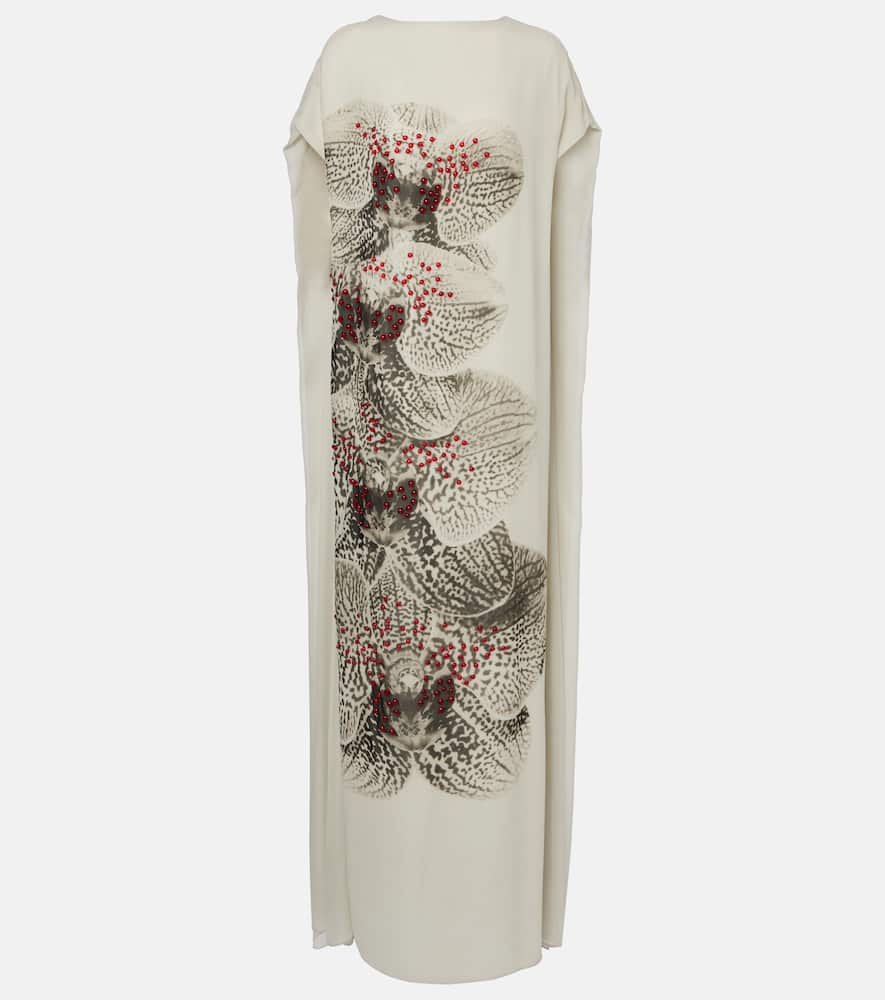 Dries Van Noten Beaded Printed Silk Georgette Gown In White