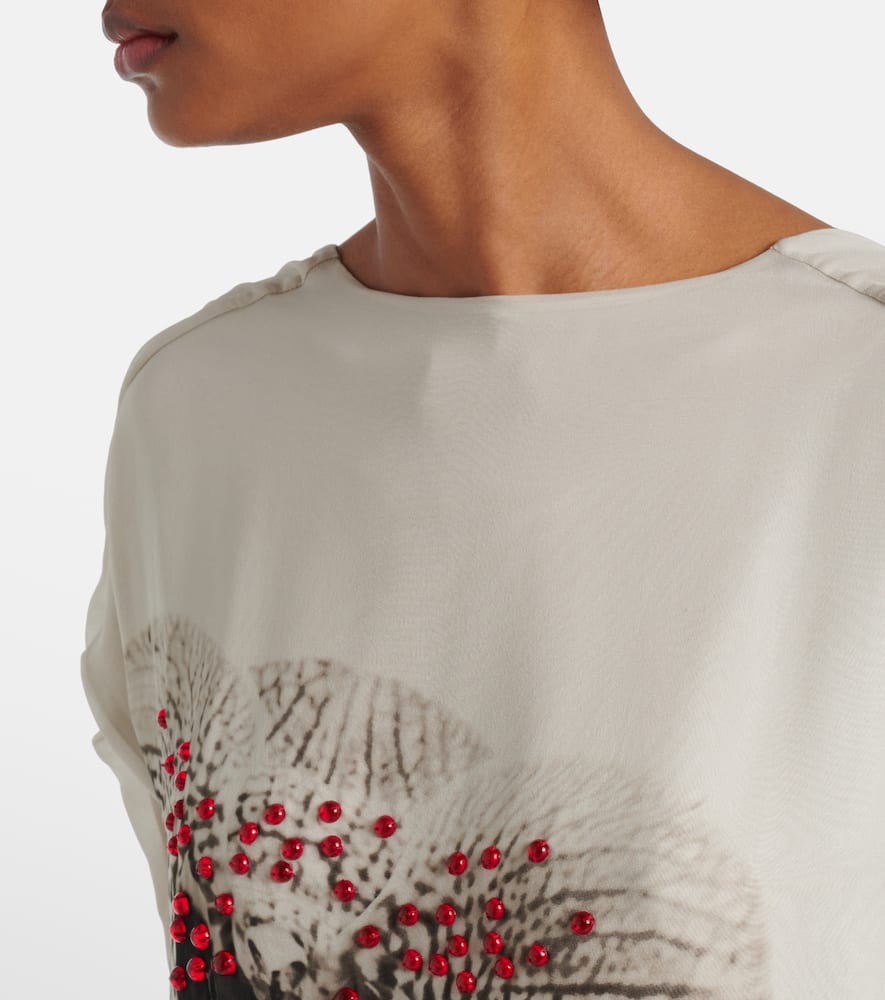 Dries Van Noten Beaded Printed Silk Georgette Gown In White