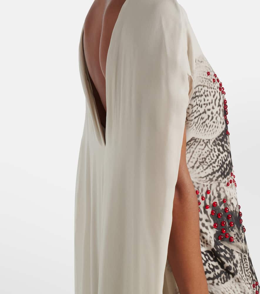 Dries Van Noten Beaded Printed Silk Georgette Gown In White
