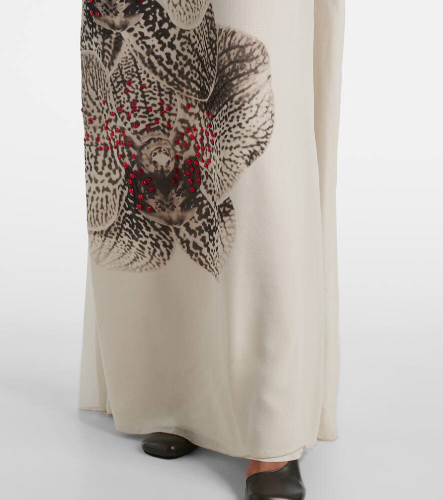 Dries Van Noten Beaded Printed Silk Georgette Gown In White
