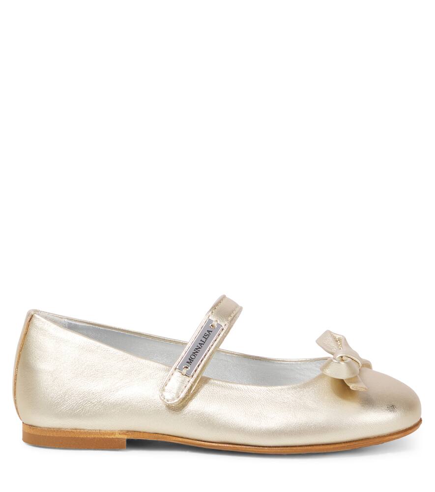 Monnalisa Metallic Leather Ballet Flats In Gold