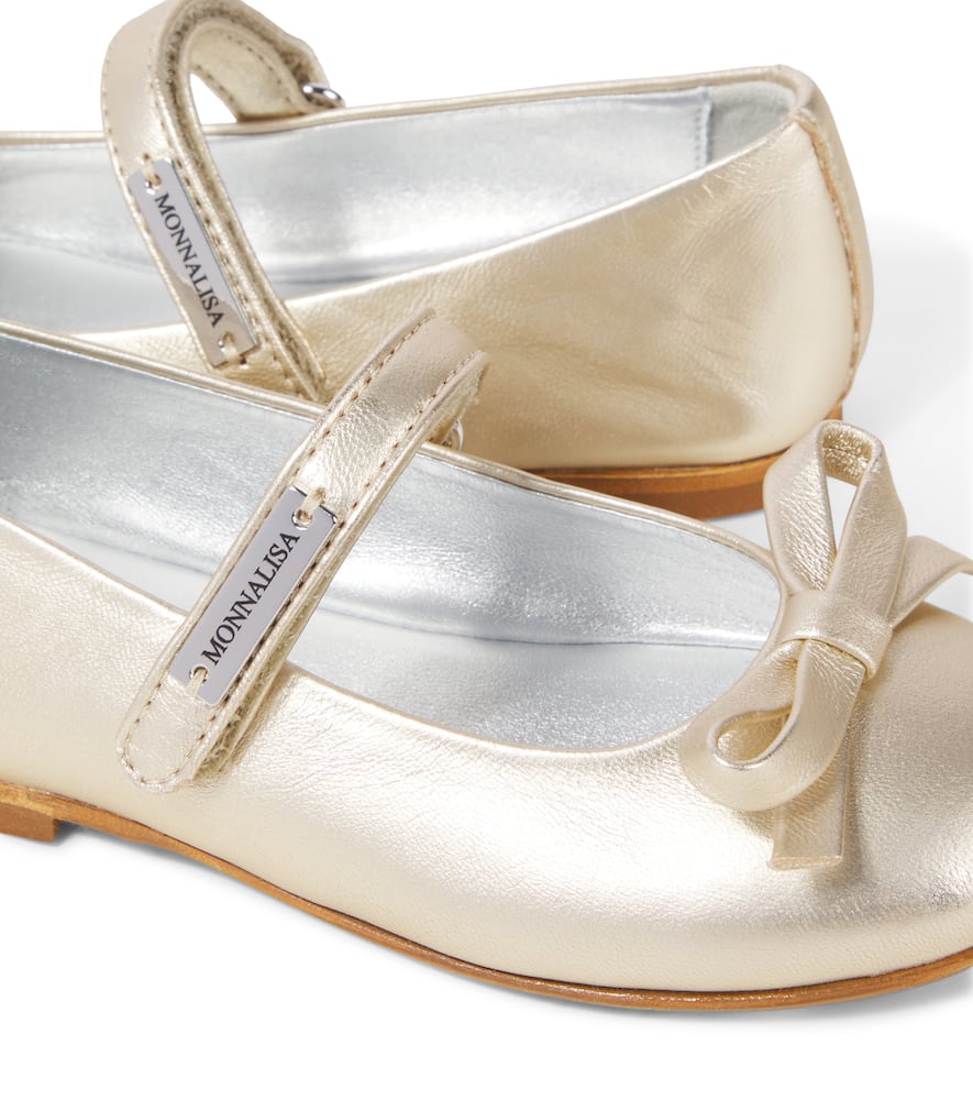 Monnalisa Metallic Leather Ballet Flats In Gold
