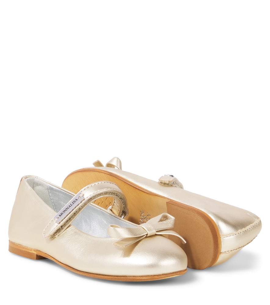 Monnalisa Metallic Leather Ballet Flats In Gold