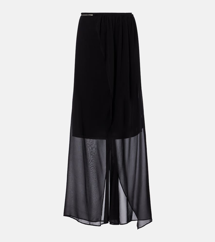 Chain-detail silk georgette wrap skirt