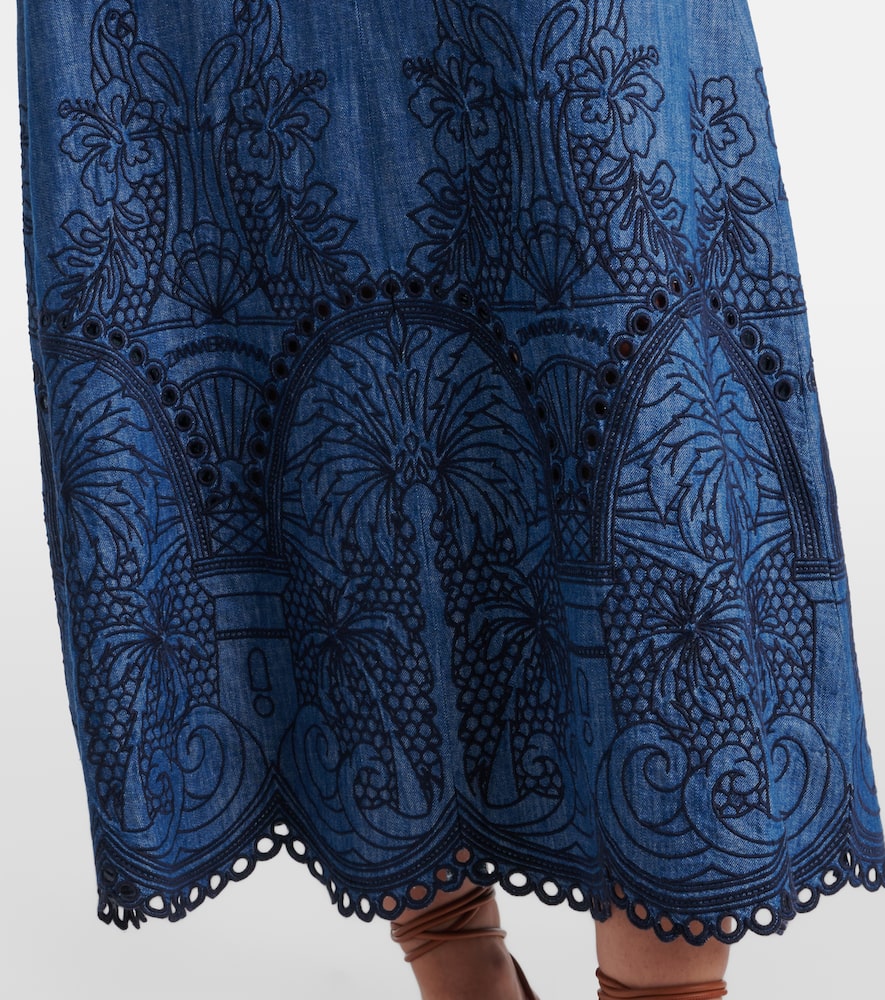 Zimmermann Coco Embroidered Denim Shorts With Scalloped Hemline