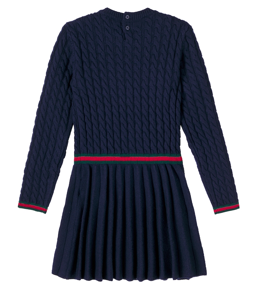  Gucci Kids Gucci Kids Webstripe Cable-knit Pleated Wool Dress 