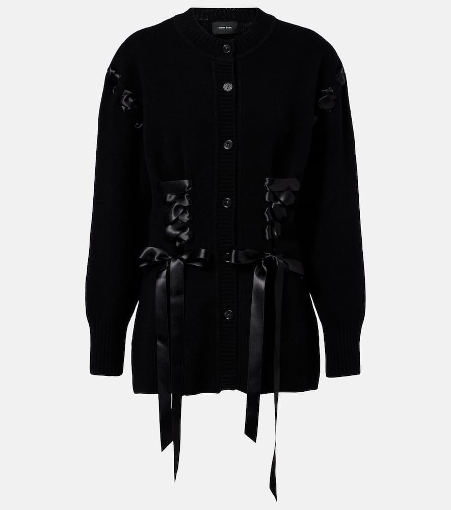 Simone Rocha Embellished Wool-blend Cardigan In Black