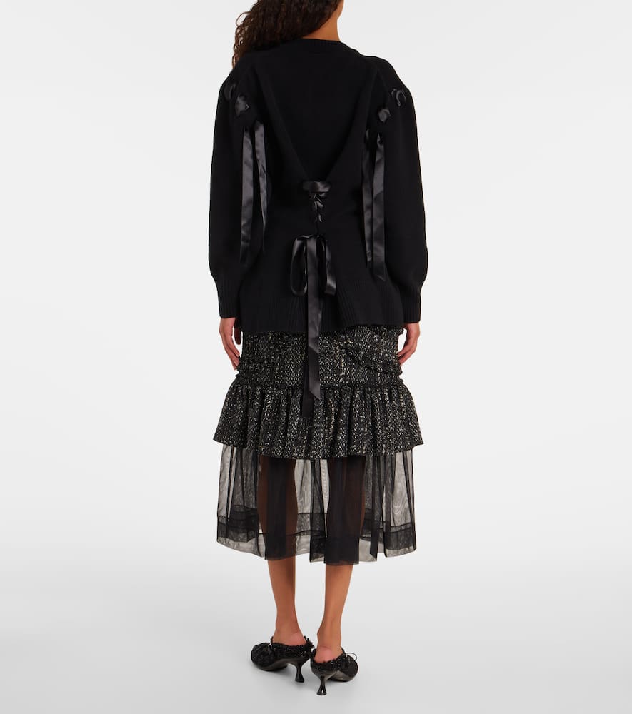 Simone Rocha Embellished Wool-blend Cardigan In Black