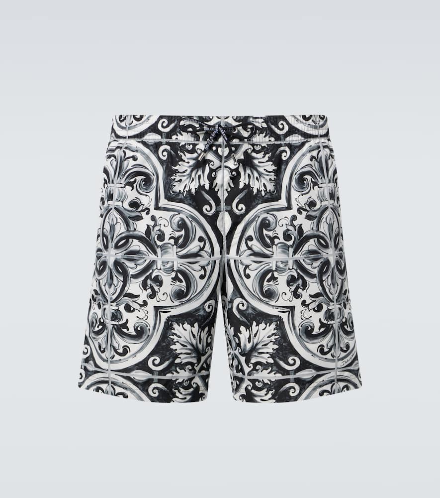 Dolce & Gabbana Majolica-print Canvas Medium Boxer Shorts In Black
