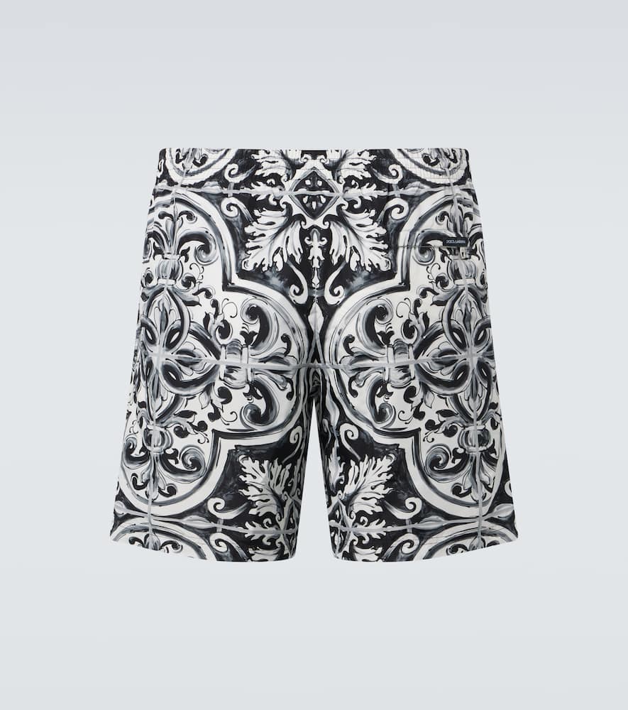 Dolce & Gabbana Majolica-print Canvas Medium Boxer Shorts In Black