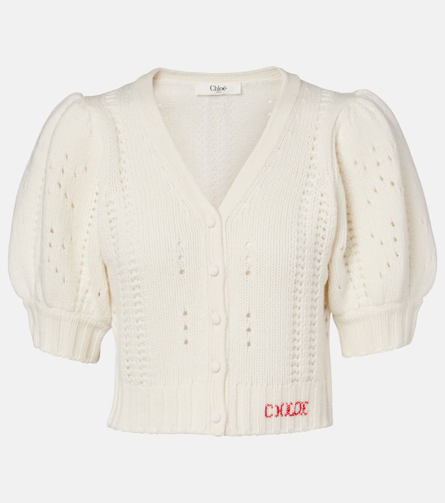 Chloé Chloe Pointelle Wool And Cashmere Cardigan In White