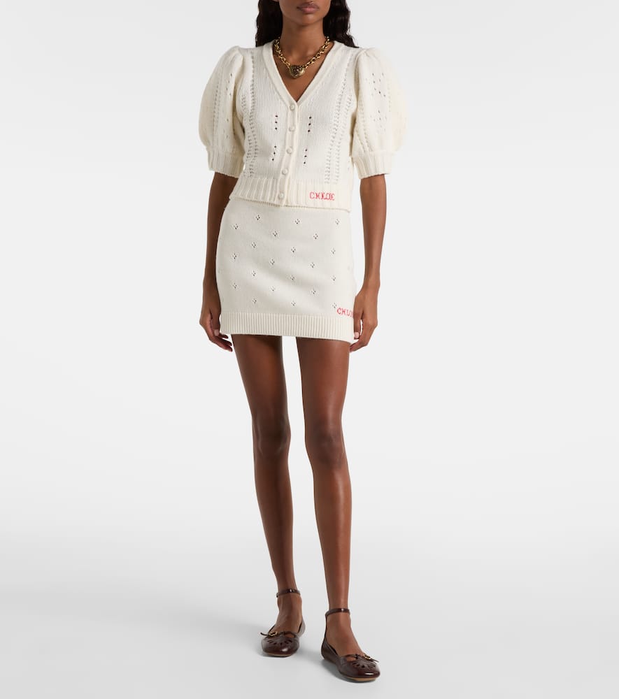 Chloé Chloe Pointelle Wool And Cashmere Cardigan In White