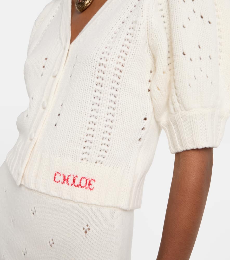 Chloé Chloe Pointelle Wool And Cashmere Cardigan In White