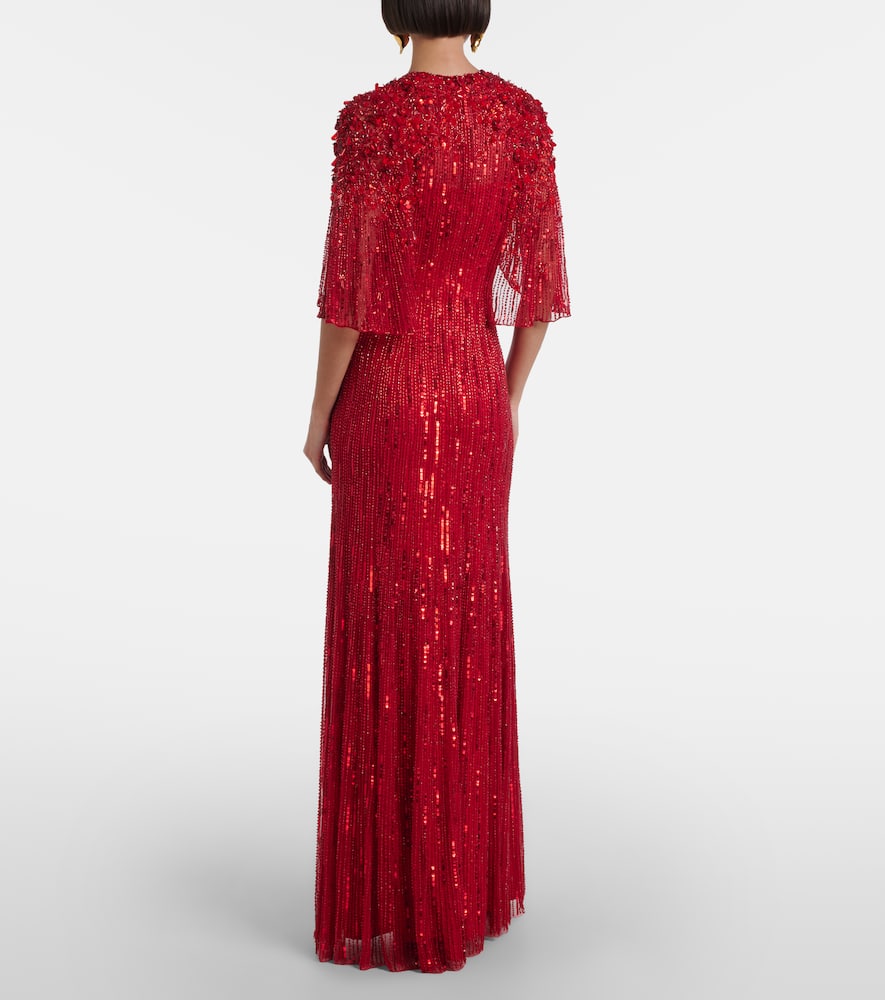 Jenny Packham Violetta Embellished Caped Gown In White