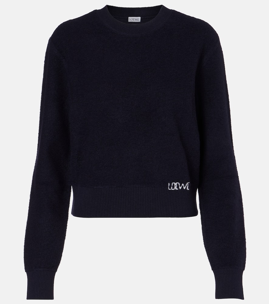 Loewe Logo Embroidered Wool Sweater In Blue