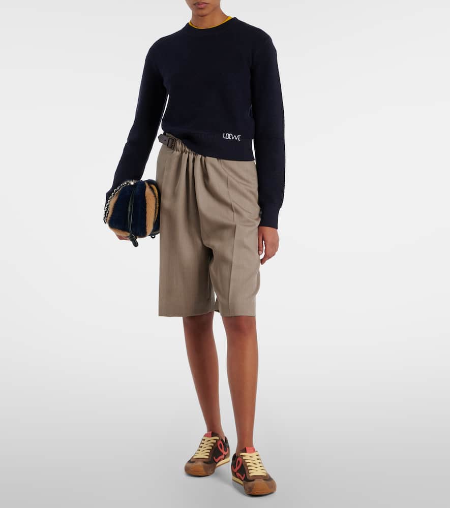 Loewe Logo Embroidered Wool Crewneck Sweater In Blue