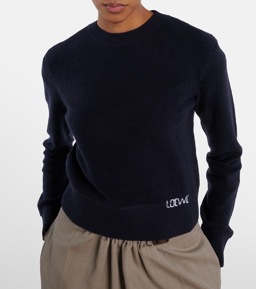 Loewe Logo Embroidered Wool Crewneck Sweater In Blue