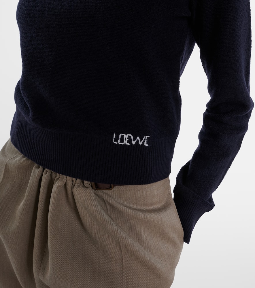 Loewe Logo Embroidered Wool Crewneck Sweater In Blue